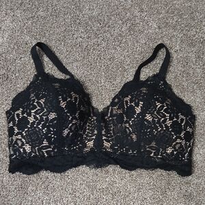 Aerie‎ Black Cream Lace Wireless Bra Size 38D